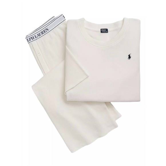 NEW POLO RALPH LAUREN waffle knit pajama set in ecru - Picture 3 of 3